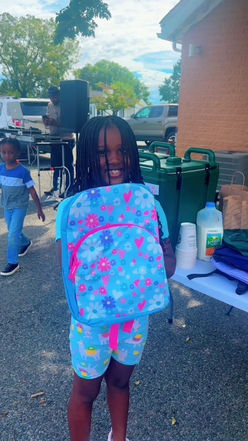 Child with new backpack